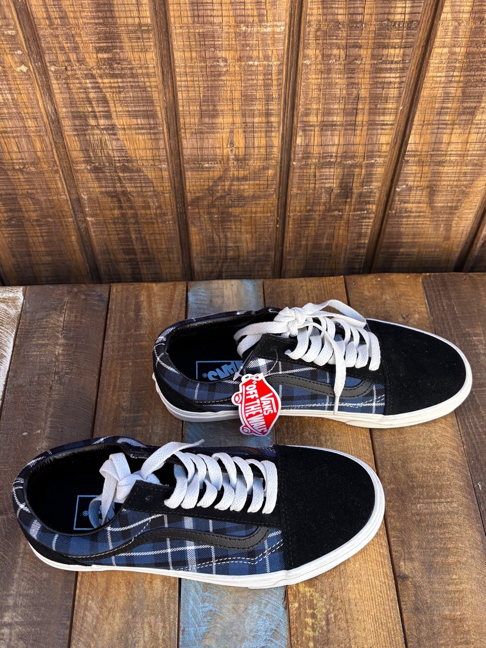 NWTS Vans Navy Blue Plaid Old Skool Classic Shoes - Picture 4 of 16